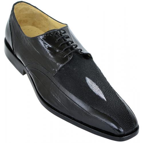 Belvedere "2E6" Black Genuine Stingray  / Eel Oxford Shoes